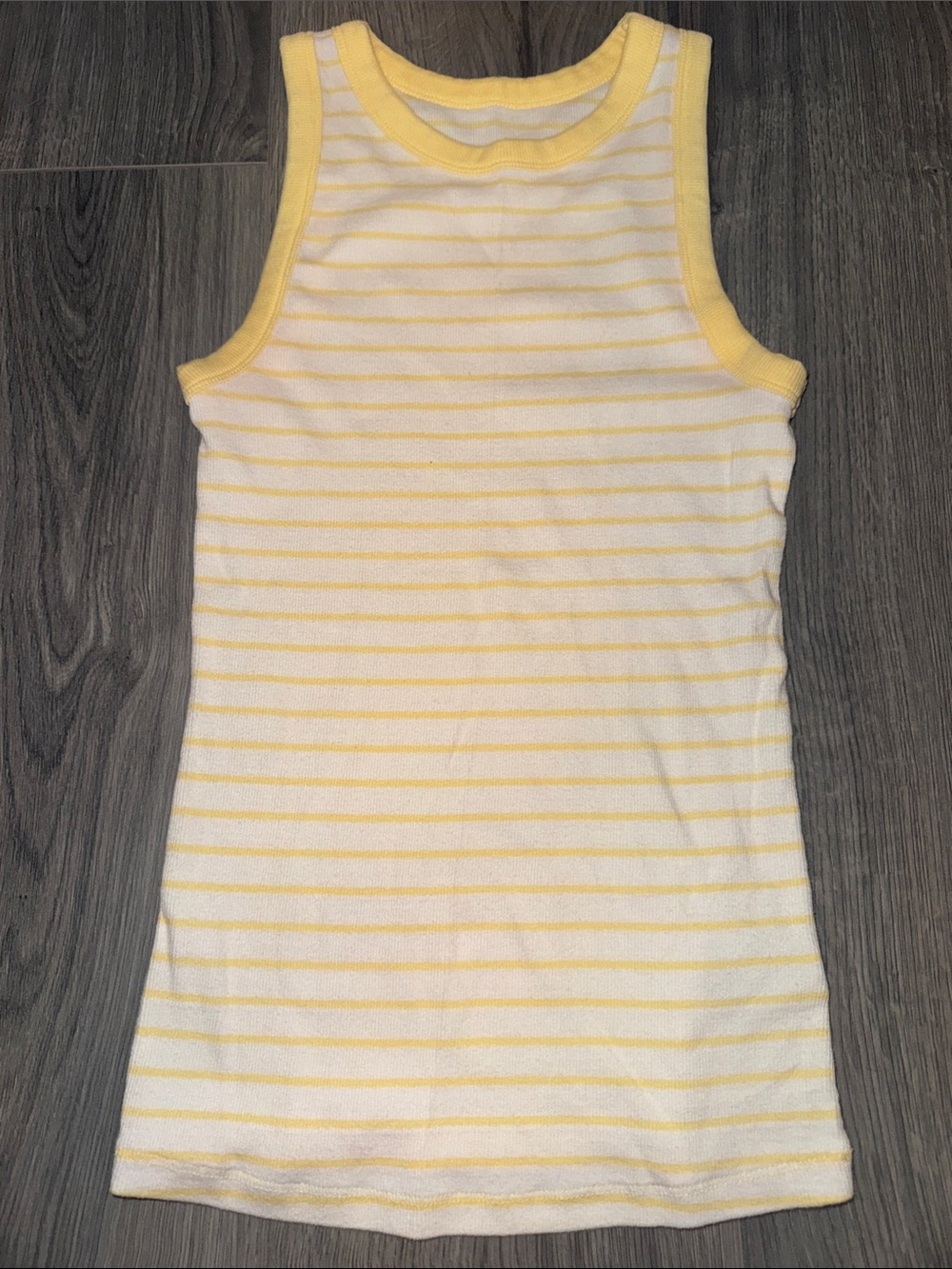 a new day Yellow & White Striped Ribbed Tank Top